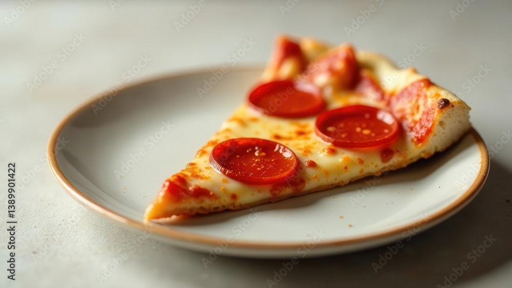 A single slice of pepperoni pizza on a plate, showcasing melted cheese and vibrant toppings A single slice of pepperoni pizza on a plate, showcasing melted cheese and vibrant toppings