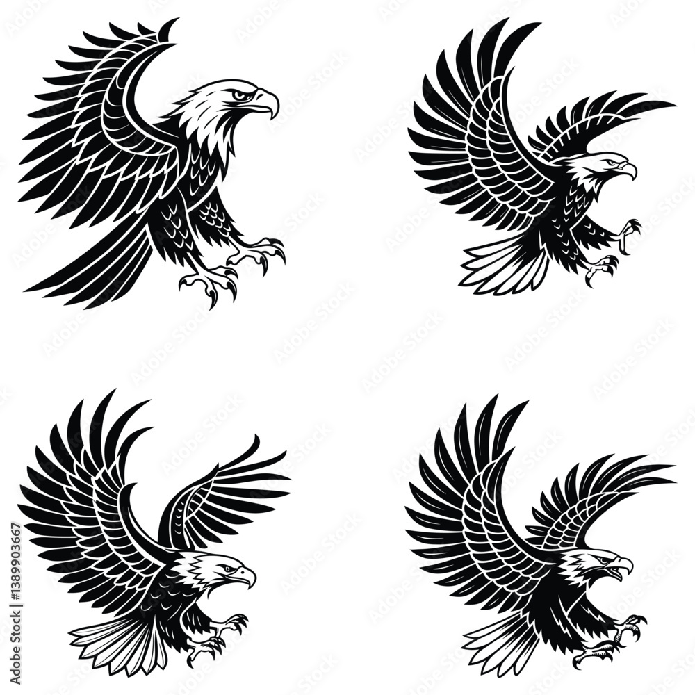 Fototapeta premium Bundle black Eagle line art and illustrator eps vector