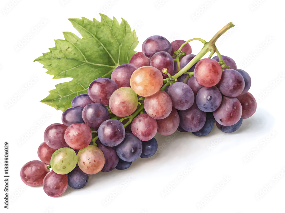 Fototapeta premium Fresh grapes bunch on white background nature still life clean environment close-up view vibrant colors