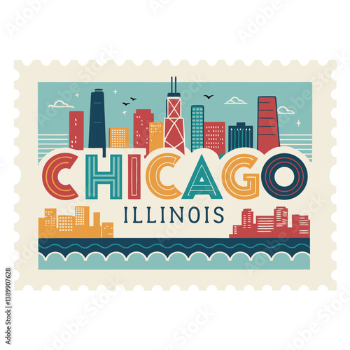 Chicago Illinois Postage Stamp Vector