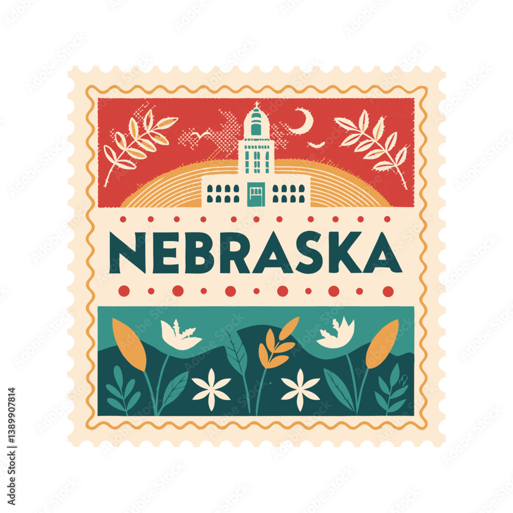 Obraz premium Nebraska Postage Stamp Vector