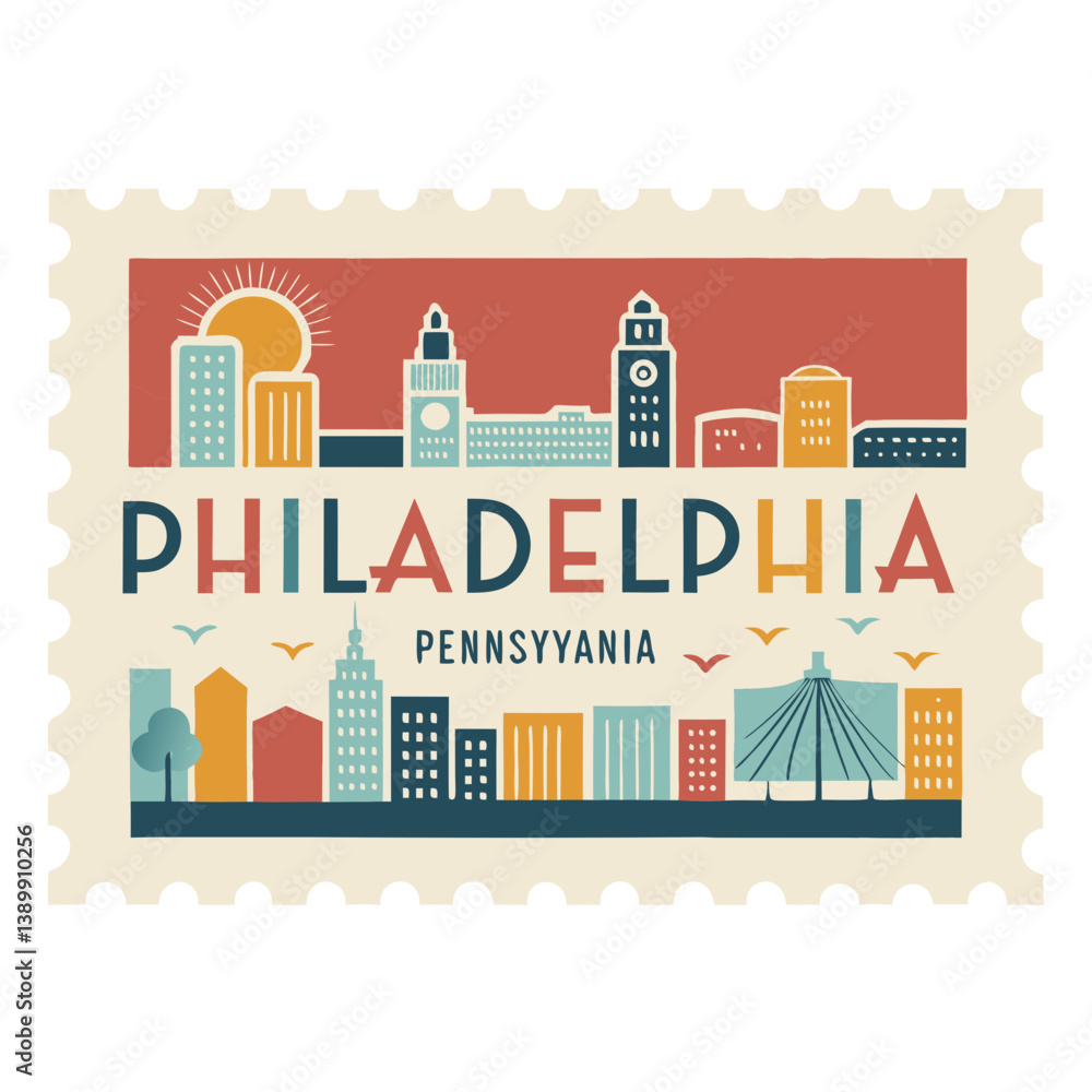 Obraz premium Philadelphia Pennsylvania Postage Stamp