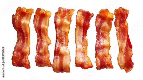 Crispy bacon strips delicious pork breakfast food isolated on transparent background