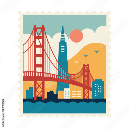 golden gate bridge vintage postage stamp