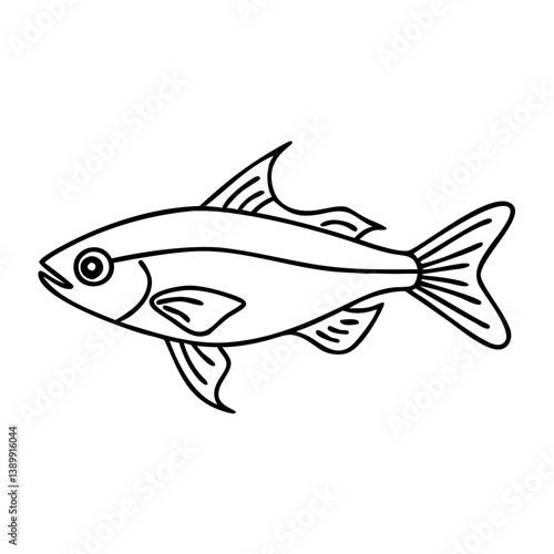 neon tetra fish icon, neon tetra fish line art - simple line art of neon tetra fish, perfect for neon tetra fish logos and icons