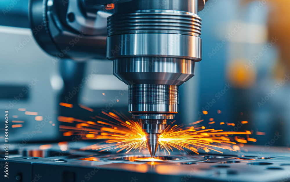 Industrial machine generating sparks during a cutting process. Industrial machine generating sparks during a cutting process.
