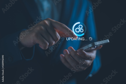 Software update or firmware system upgrade concept, Installing app process, Improved functionality in the new version and improved security