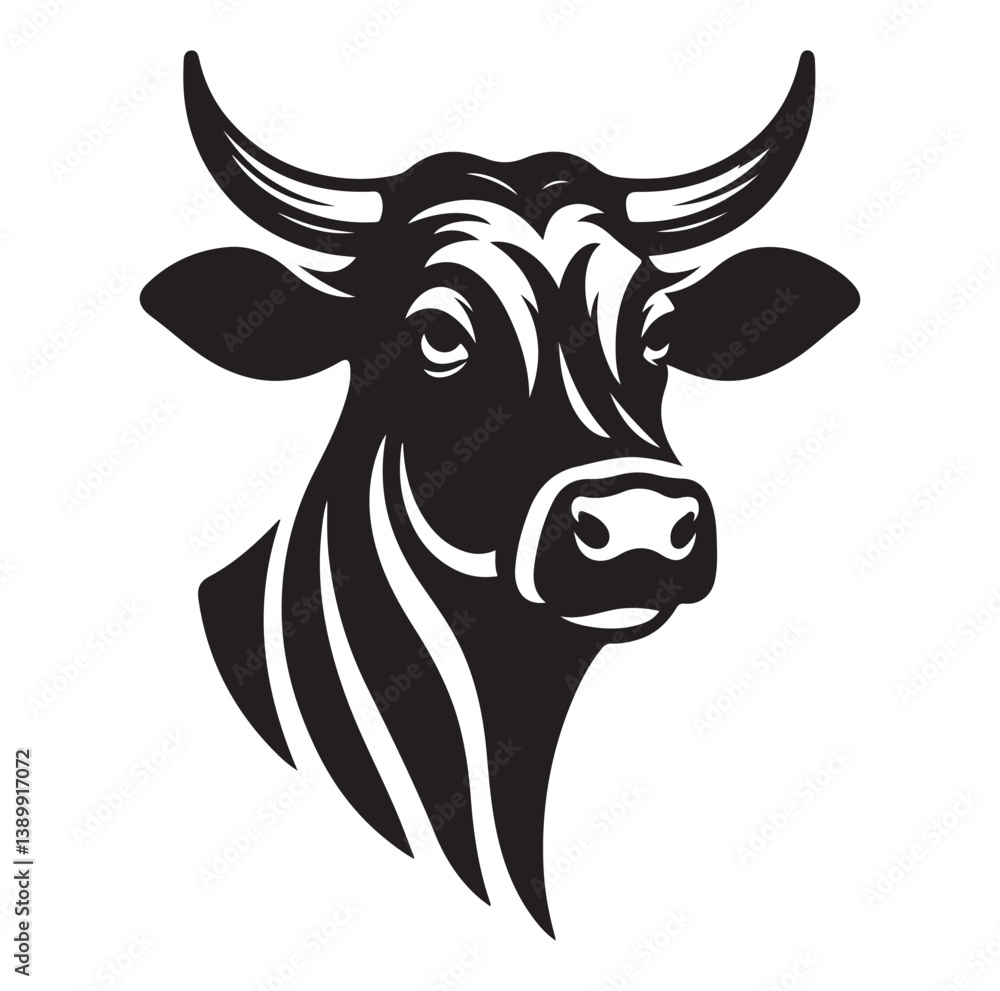 Cow head silhouette vector illustration on white background. Cow head silhouette vector illustration on white background.