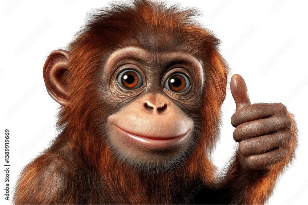 Fototapeta premium Happy Monkey Illustration With Thumbs Up Gesture On Transparent Background