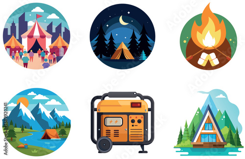 Camping Adventure. A Bundle of Youthful and Scenic Collection Stickers