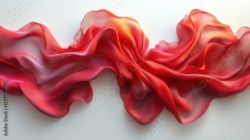 Red Silk Ribbons Flowing in the Wind on White Background
