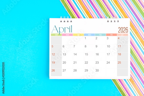 Desk calendar for April 2026 for planning on colorful.