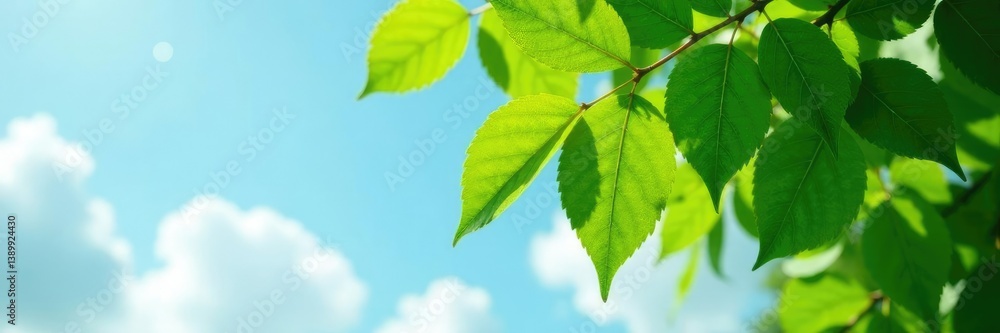 Foliage on a tree branch stretching towards the sky, leafy, tree branch Foliage on a tree branch stretching towards the sky, leafy, tree branch