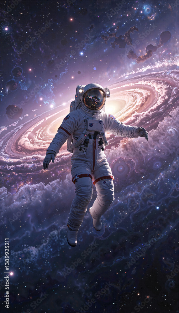 Astronaut Floating in Space Galaxy Background Cosmic Exploration Spacewalk