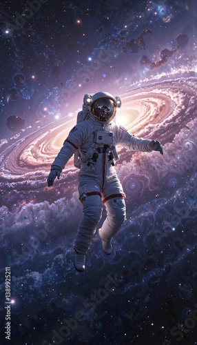 Astronaut Floating in Space Galaxy Background Cosmic Exploration Spacewalk