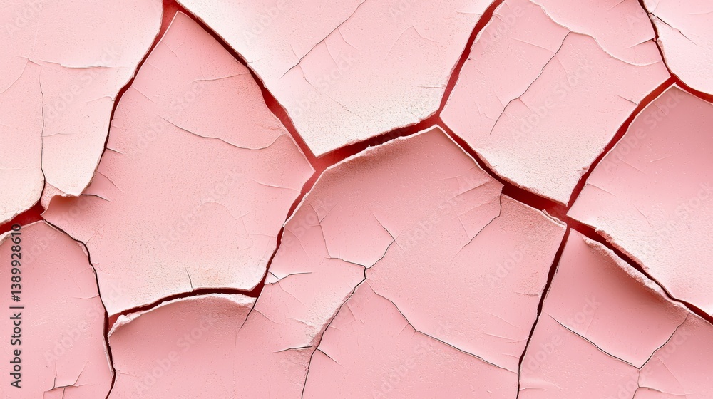 A close-up image of cracked, peeling pink paint, showcasing intricate patterns and textures on a surface. A close-up image of cracked, peeling pink paint, showcasing intricate patterns and textures on a surface.