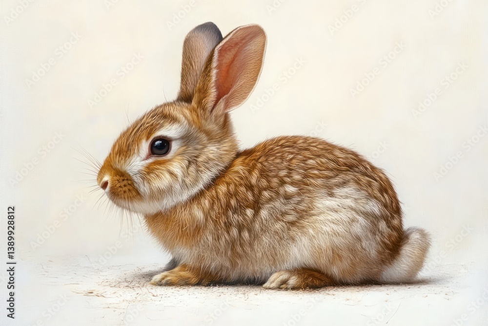 Fototapeta premium Realistic rabbit resting comfortably on white background