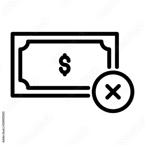 no money outline icon. broke black line illustration.