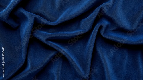 A close-up view of elegant, draped dark blue fabric, showcasing its soft texture and rich color.