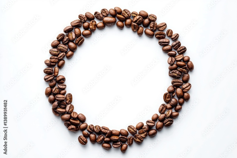 Circle of Coffee Beans on White Background Minimalist Art Soft Natural Lighting Centered Composition Circle of Coffee Beans on White Background Minimalist Art Soft Natural Lighting Centered Composition