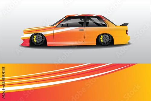 Vibrant modified car design showcasing a sleek profile with dynamic color gradients on a minimalist background