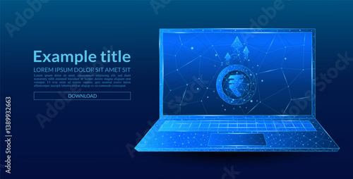 Laptop screen with a rupee income, business, and finance concept. 3D money in a light blue futuristic style on a laptop screen