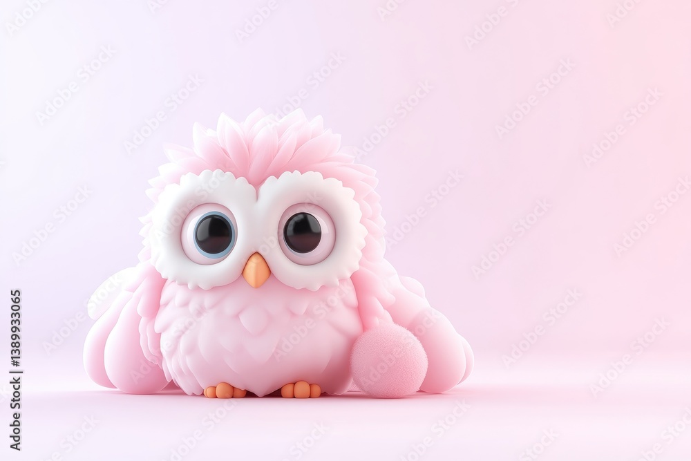 Obraz premium Cute pink owl on a soft pink background