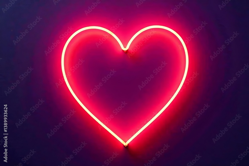 Top view of glowing neon surface with heart-shaped border for romantic background or celebration, glowing, background Top view of glowing neon surface with heart-shaped border for romantic background or celebration, glowing, background