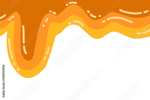 Sweet honey drip vector for background. Flat minimalist design. Abstract Melted caramel drip. Candy dalgona splash.