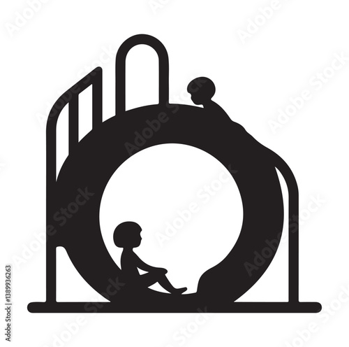 Minimal kids metal slide colorless isolated silhouettes vector.