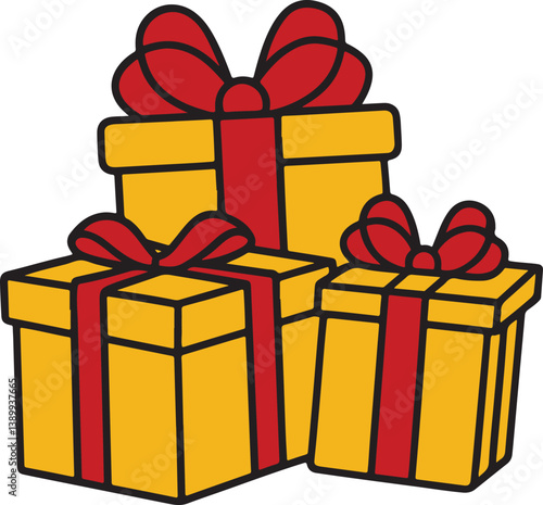 yellow gift boxes with red bows  illustration design