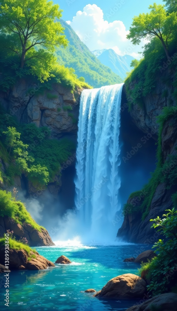 Fototapeta premium Variety of waterfall clip art elements in different styles and sizes, illustration, graphic