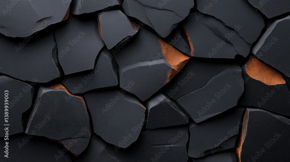 Fototapeta premium Dark graphite rock surface with void holes showcasing a rugged texture and a grunge charcoal aesthetic in a striking design