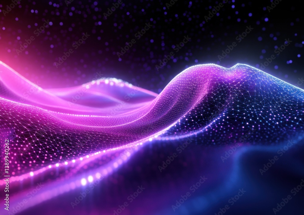 Fototapeta premium Futuristic Digital Landscape with Neon Colors and Low Poly Geometric Patterns for Data Visualization and Cloud Computing