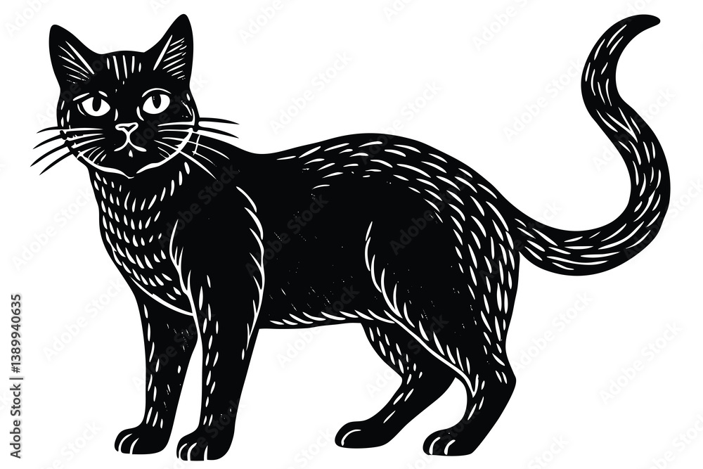 Obraz premium Black cat silhouette and vector illustration.