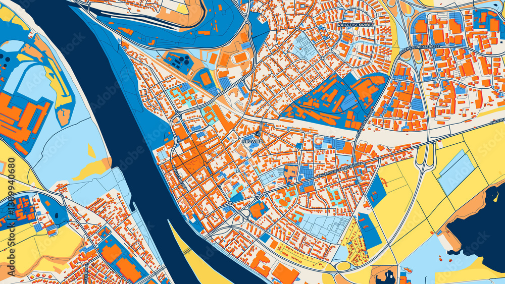 Obraz premium Colorful Neuwied Street Map with Labels and Buildings