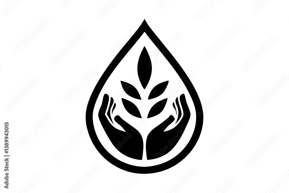 Hands Holding Plant, Water Drop Logo Nature Hands Holding Plant, Water Drop Logo Nature