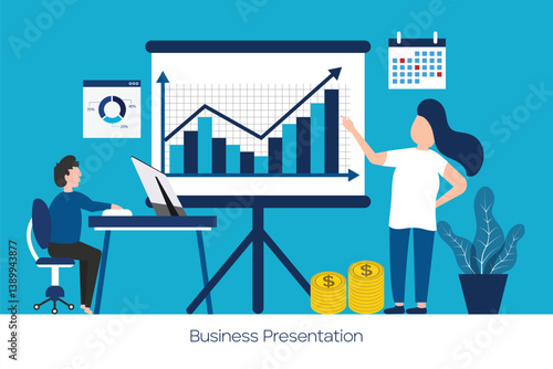 Man and woman team pitch startup to investors. Startup business concept