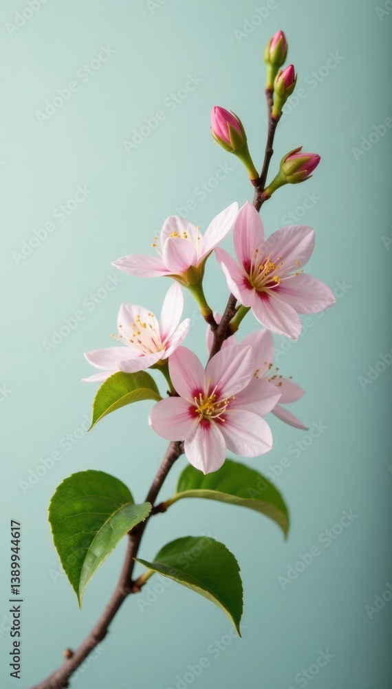 Fototapeta premium Single branch with delicate flowers and leaves, floral arrangement, leafy