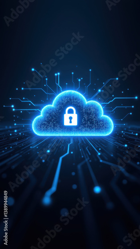 Wallpaper Mural Cybersecurity graphic with cloud encryption and digital circuitry. Torontodigital.ca