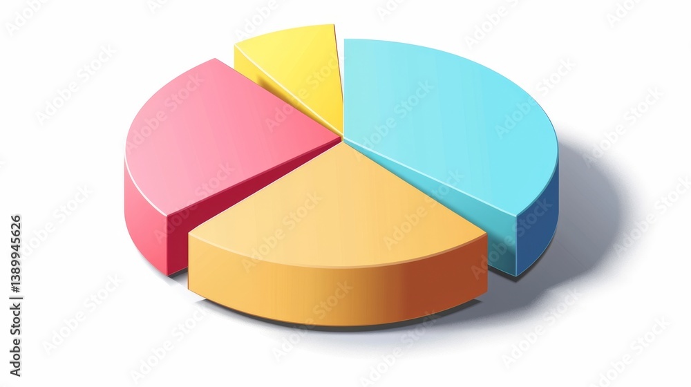 Obraz premium Isometric view D pie chart with pastel tones and clean shadow beneath each part