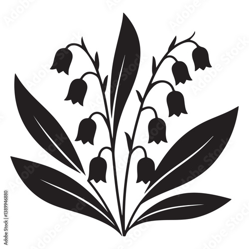 Lily of the valley flowers. Vector black silhouettes. with white background