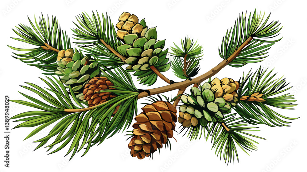 Fototapeta premium pine branch with cones, isolated without a shadow. Close-up. Christmas. New Year.