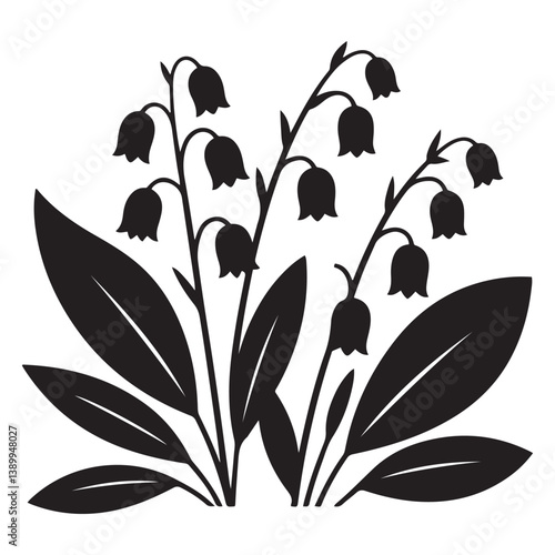 Lily of the valley flowers. Vector black silhouettes. with white background
