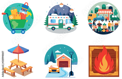 Camping Exploration. A Bundle of Vibrant and Cultural Collection Stickers