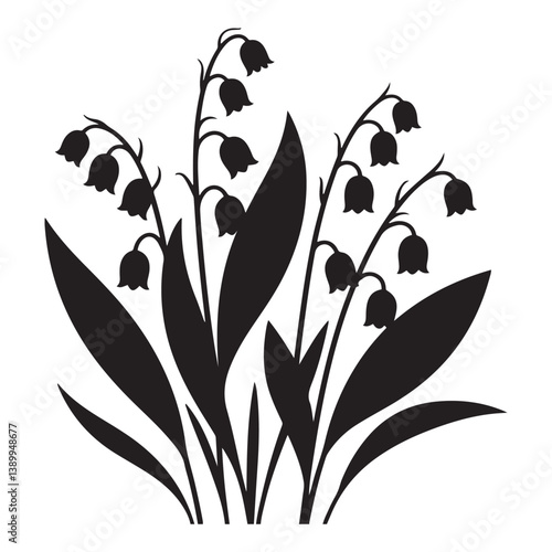 Lily of the valley flowers. Vector black silhouettes. with white background