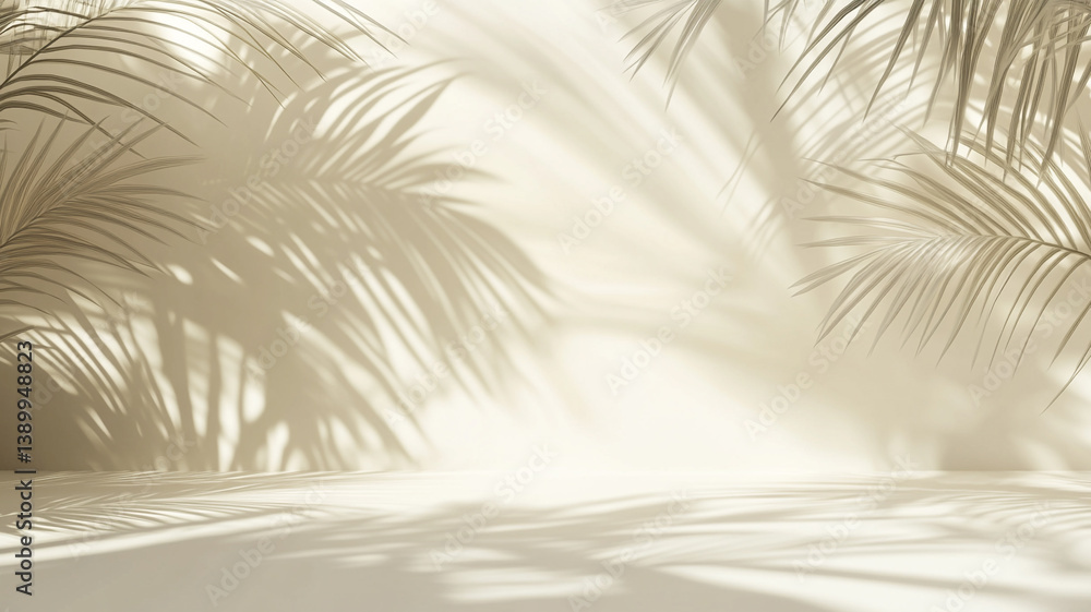 Obraz premium Abstract background with palm leaf shadow on a white wall