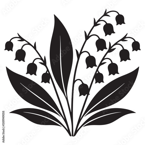 Lily of the valley flowers. Vector black silhouettes. with white background