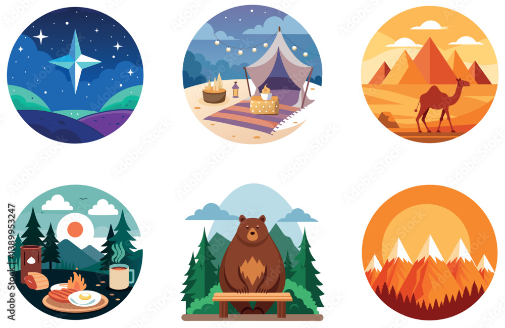 Fototapeta premium Camping Art. A Bundle of Fiery and Vibrant Collection Stickers