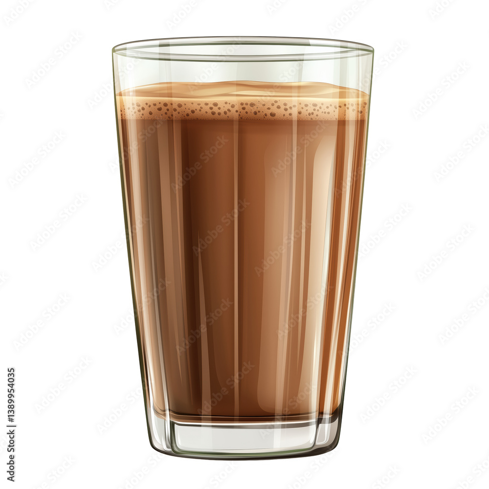 Tall transparent glass filled with smooth and creamy chocolate milkshake, rich brown beverage with frothy top, realistic detail, isolated on transparent background Tall transparent glass filled with smooth and creamy chocolate milkshake, rich brown beverage with frothy top, realistic detail, isolated on transparent background